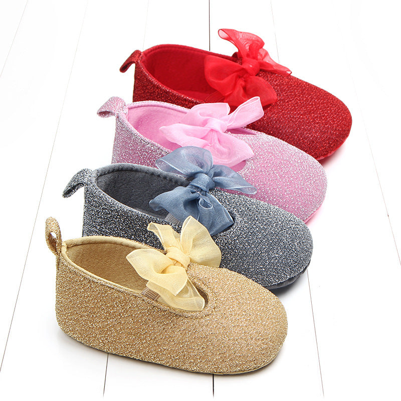 Shiny Ribbon Bow Baby Shoes for Girls -  Adorable Beginnings