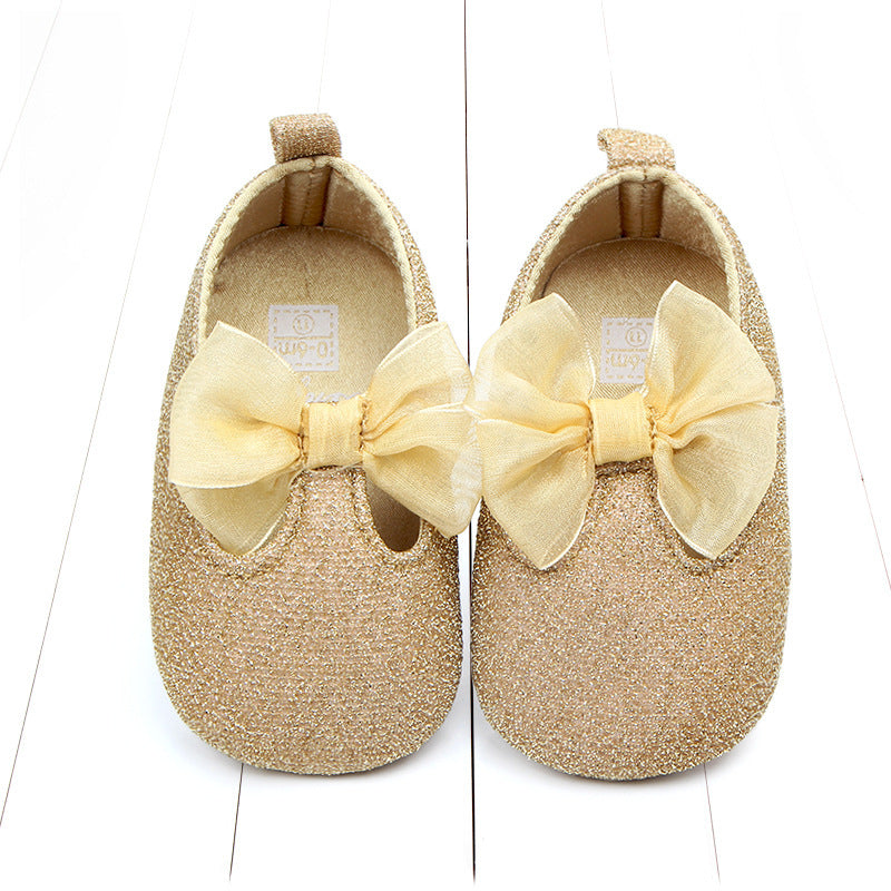 Shiny Ribbon Bow Baby Shoes for Girls -  Adorable Beginnings