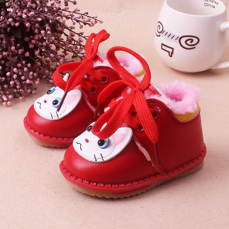 Soft and Cozy Leather Plush Baby Shoes for Girls -  Adorable Beginnings